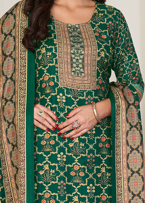 3 Pc Green Unstitched Pashmina Suit Set - Indian Silk House Agencies