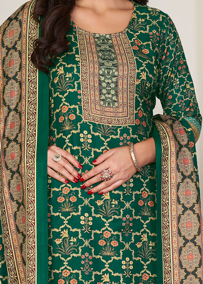 3 Pc Green Unstitched Pashmina Suit Set - Indian Silk House Agencies