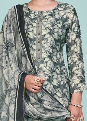 3 Pc Grey Unstitched Muslin Suit Set - Indian Silk House Agencies