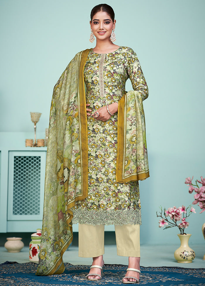 3 Pc Multicolor Unstitched Muslin Suit Set - Indian Silk House Agencies