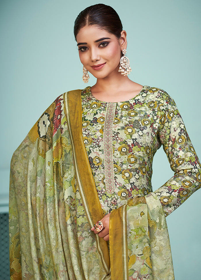 3 Pc Multicolor Unstitched Muslin Suit Set - Indian Silk House Agencies