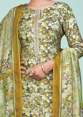 3 Pc Multicolor Unstitched Muslin Suit Set - Indian Silk House Agencies
