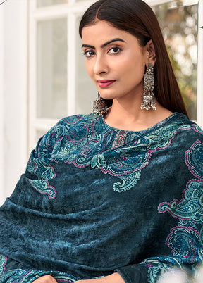 3 Pc Blue Unstitched Pashmina Suit Set - Indian Silk House Agencies