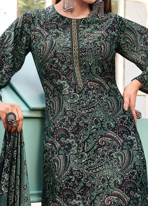 3 Pc Green Unstitched Pashmina Suit Set - Indian Silk House Agencies