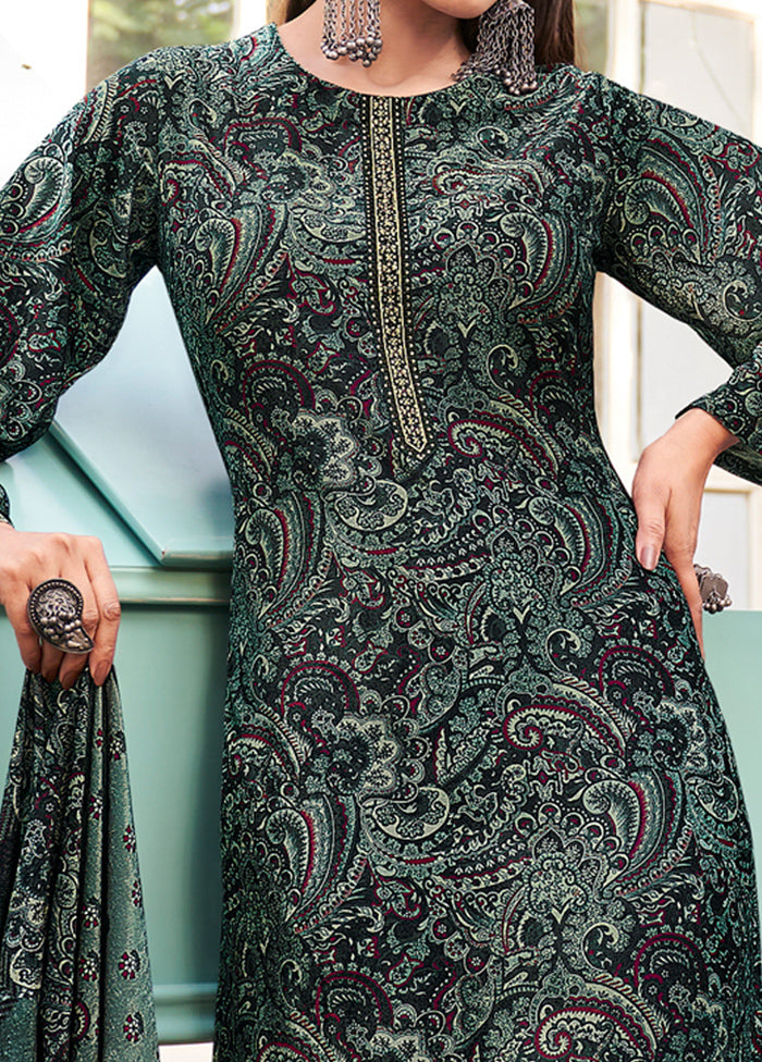 3 Pc Green Unstitched Pashmina Suit Set - Indian Silk House Agencies