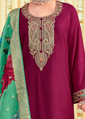 3 Pc Pink Unstitched Muslin Suit Set - Indian Silk House Agencies