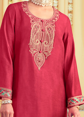 3 Pc Pink Unstitched Muslin Suit Set - Indian Silk House Agencies