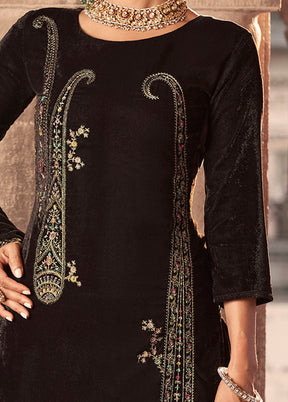3 Pc Brown Unstitched Velvet Suit Set - Indian Silk House Agencies