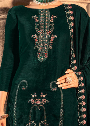 3 Pc Green Unstitched Velvet Suit Set - Indian Silk House Agencies