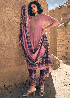 3 Pc Pink Unstitched Pashmina Suit Set - Indian Silk House Agencies