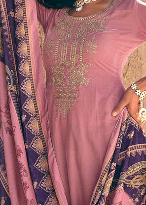 3 Pc Pink Unstitched Pashmina Suit Set - Indian Silk House Agencies