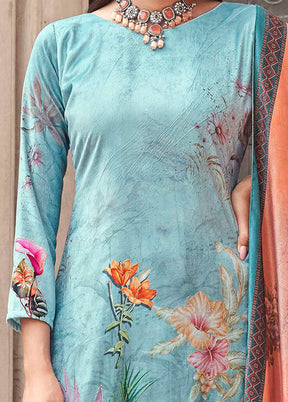 3 Pc Blue Unstitched Pashmina Suit Set - Indian Silk House Agencies