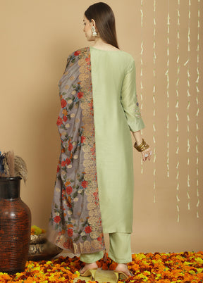3 Pc Green Unstitched Silk Suit Set - Indian Silk House Agencies