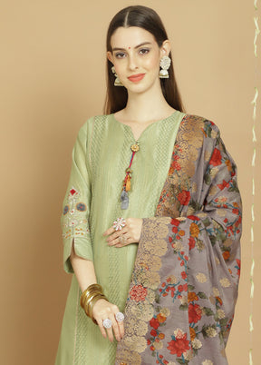 3 Pc Green Unstitched Silk Suit Set - Indian Silk House Agencies