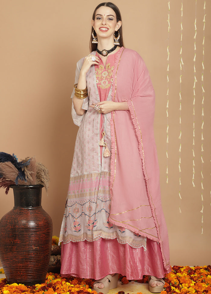 3 Pc Grey Unstitched Silk Suit Set - Indian Silk House Agencies