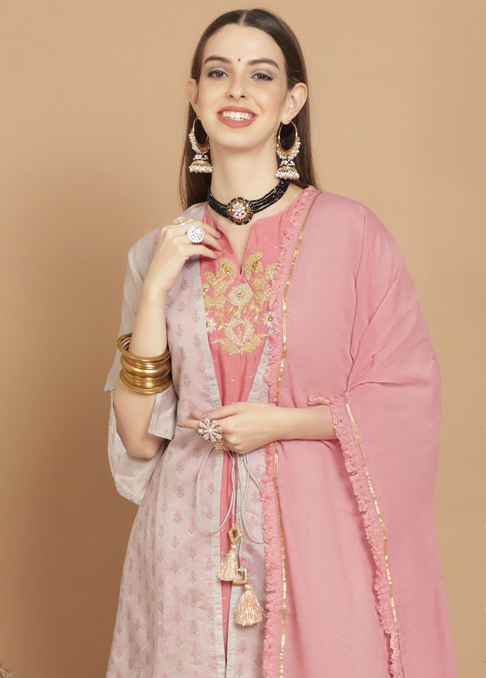 3 Pc Grey Unstitched Silk Suit Set - Indian Silk House Agencies