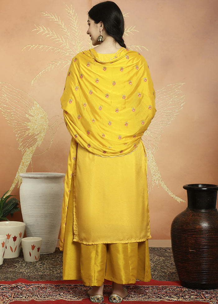 3 Pc Yellow Unstitched Pure Santoon Suit Set - Indian Silk House Agencies