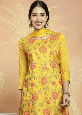 3 Pc Yellow Unstitched Pure Santoon Suit Set - Indian Silk House Agencies