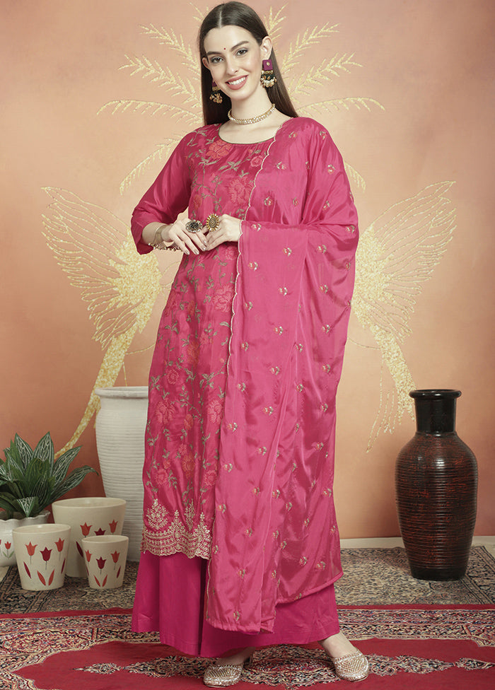 3 Pc Pink Unstitched Pure Santoon Suit Set - Indian Silk House Agencies