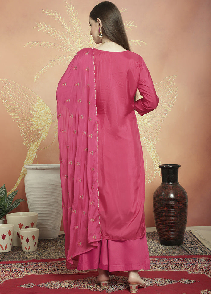 3 Pc Pink Unstitched Pure Santoon Suit Set - Indian Silk House Agencies