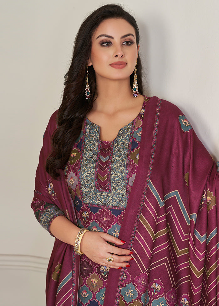 3 Pc Multicolor Unstitched Pashmina Suit Set - Indian Silk House Agencies