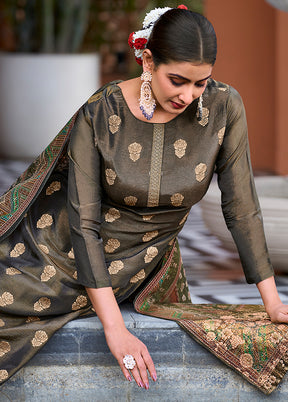 3 Pc Green Unstitched Silk Suit Set - Indian Silk House Agencies