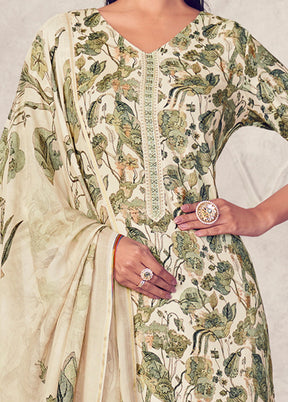 3 Pc Cream Unstitched Pure Pashmina Suit Set - Indian Silk House Agencies
