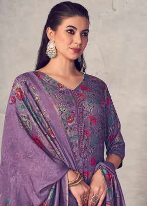 3 Pc Purple Unstitched Pure Pashmina Suit Set - Indian Silk House Agencies