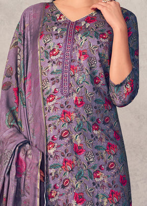3 Pc Purple Unstitched Pure Pashmina Suit Set - Indian Silk House Agencies