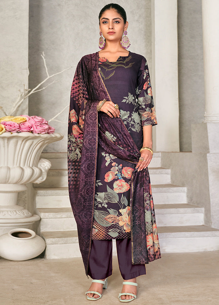 3 Pc Purple Unstitched Pashmina Suit Set - Indian Silk House Agencies