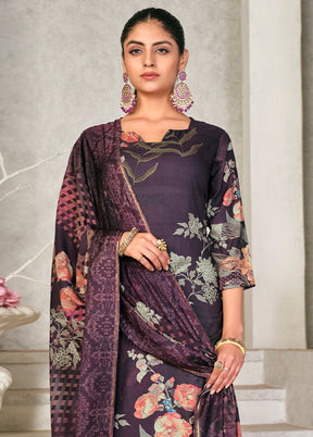 3 Pc Purple Unstitched Pashmina Suit Set - Indian Silk House Agencies
