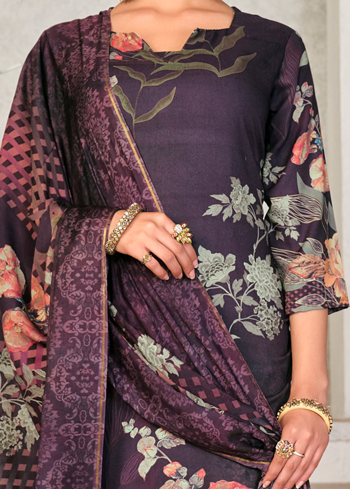 3 Pc Purple Unstitched Pashmina Suit Set - Indian Silk House Agencies