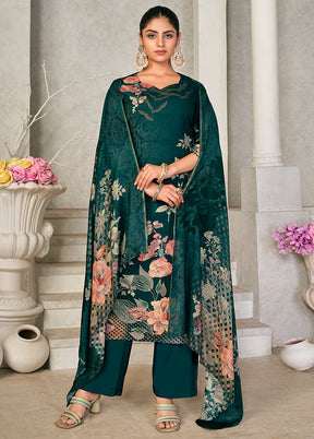3 Pc Green Unstitched Pashmina Suit Set - Indian Silk House Agencies