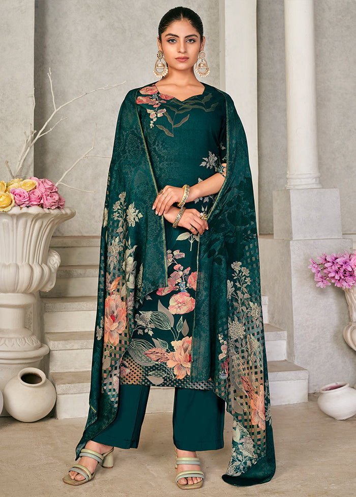 3 Pc Green Unstitched Pashmina Suit Set - Indian Silk House Agencies
