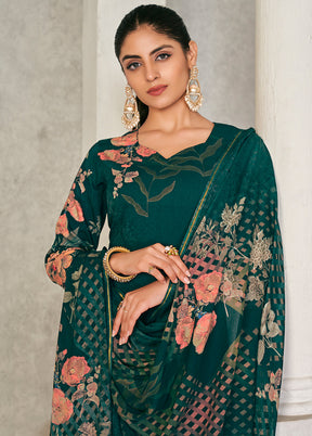 3 Pc Green Unstitched Pashmina Suit Set - Indian Silk House Agencies