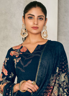 3 Pc Blue Unstitched Pashmina Suit Set - Indian Silk House Agencies