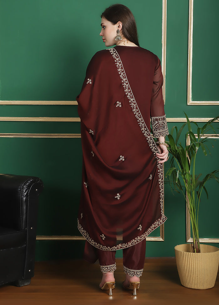 3 Pc Maroon Unstitched Santoon Suit Set - Indian Silk House Agencies