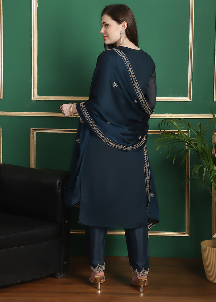 3 Pc Blue Unstitched Santoon Suit Set - Indian Silk House Agencies