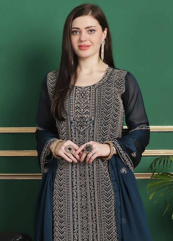 3 Pc Blue Unstitched Santoon Suit Set - Indian Silk House Agencies