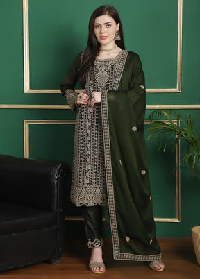 3 Pc Green Unstitched Santoon Suit Set - Indian Silk House Agencies