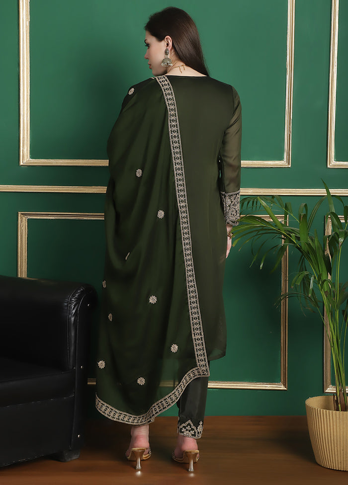 3 Pc Green Unstitched Santoon Suit Set - Indian Silk House Agencies