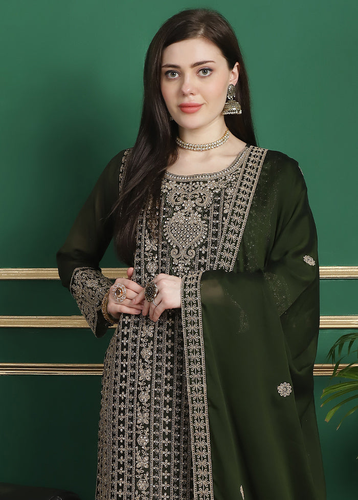 3 Pc Green Unstitched Santoon Suit Set - Indian Silk House Agencies