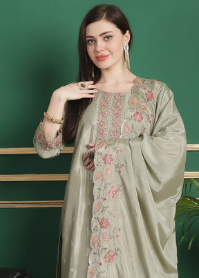 3 Pc Green Unstitched Santoon Suit Set - Indian Silk House Agencies