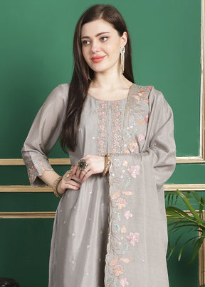 3 Pc Grey Unstitched Santoon Suit Set - Indian Silk House Agencies