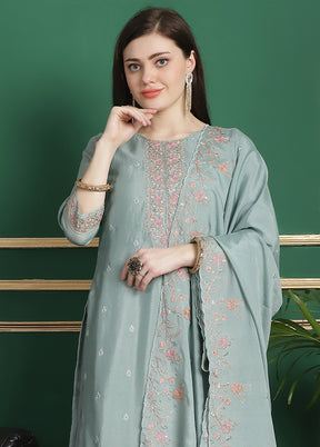 3 Pc Blue Unstitched Santoon Suit Set - Indian Silk House Agencies