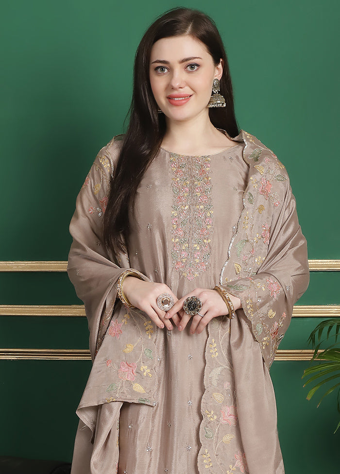 3 Pc Cream Unstitched Santoon Suit Set - Indian Silk House Agencies