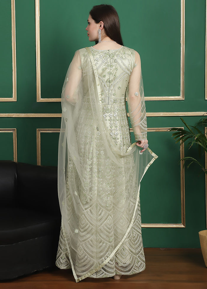 Pista Green Semi Stitched Net Indian Dress Pista Green Semi Stitched Net Indian Dress
