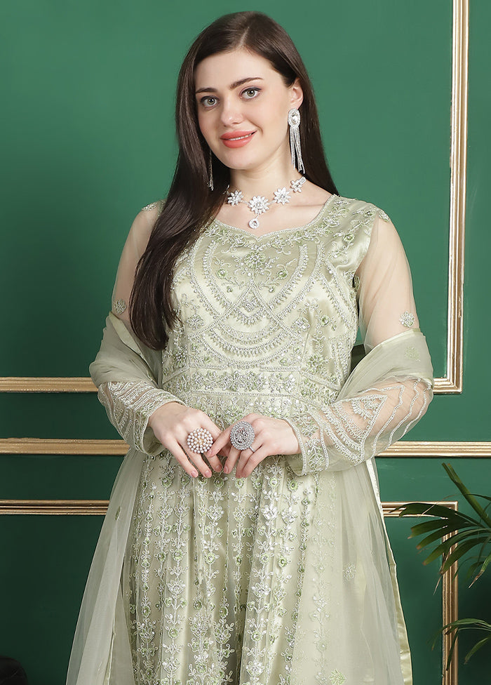 Pista Green Semi Stitched Net Indian Dress Pista Green Semi Stitched Net Indian Dress