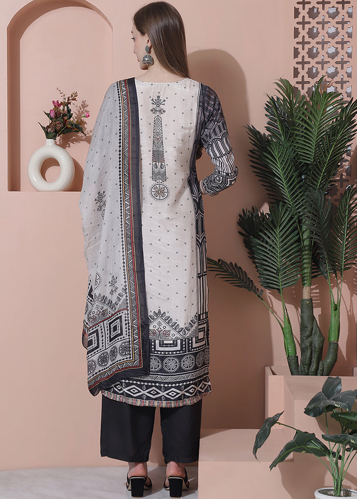3 Pc Multicolor Semi Stitched Silk Suit Set - Indian Silk House Agencies