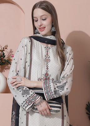3 Pc Off White Semi Stitched Silk Suit Set - Indian Silk House Agencies